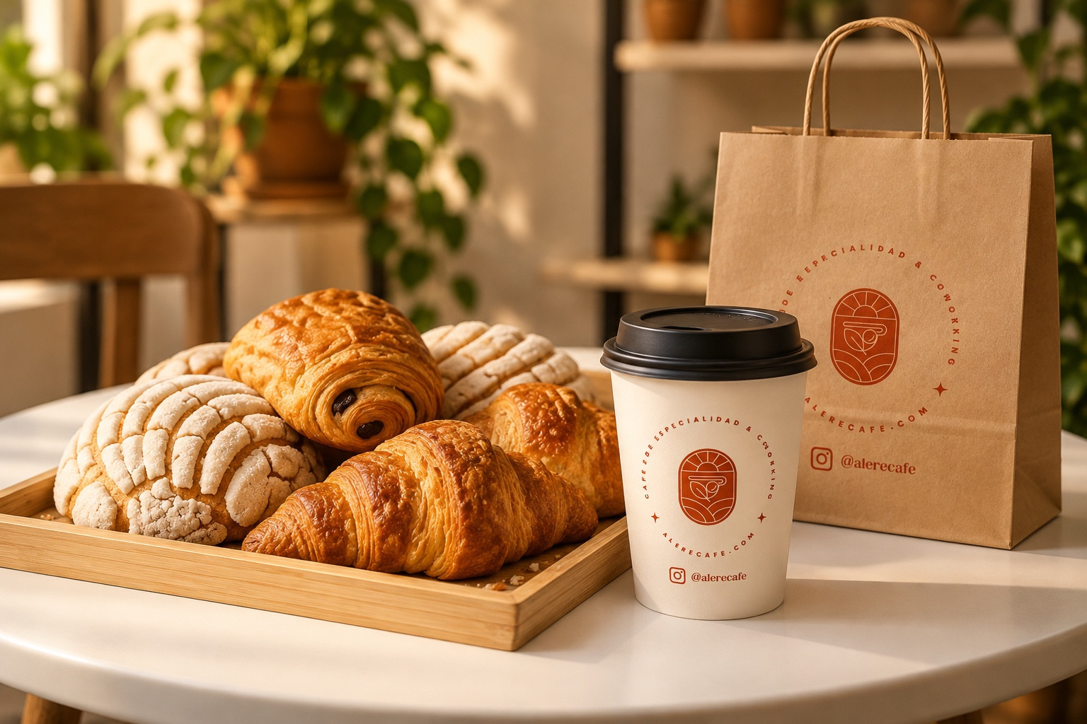 Mesa de panadería de Alere con conchas, croissants y panes artesanales